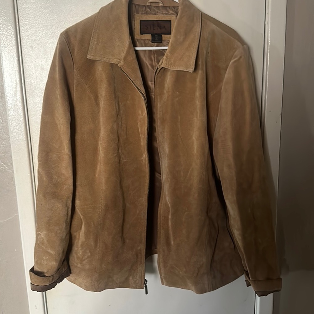 Tan suede zip up jacket 2x